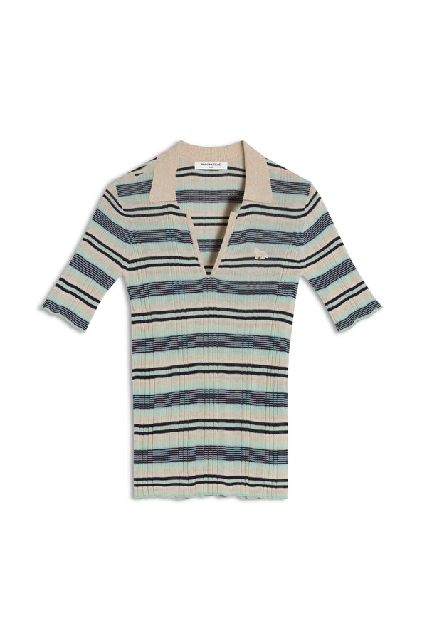 W Mint Ice/Smokes Stripe Fine Rib Striped Polo