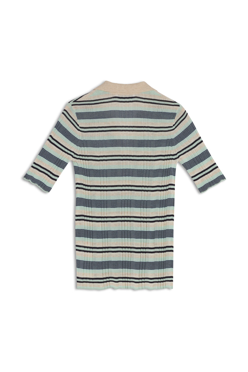 W Mint Ice/Smokes Stripe Fine Rib Striped Polo