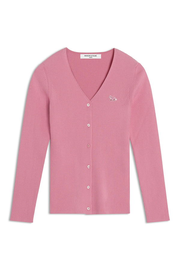W Fraise Baby Fox Patch Ribbed Cardigan