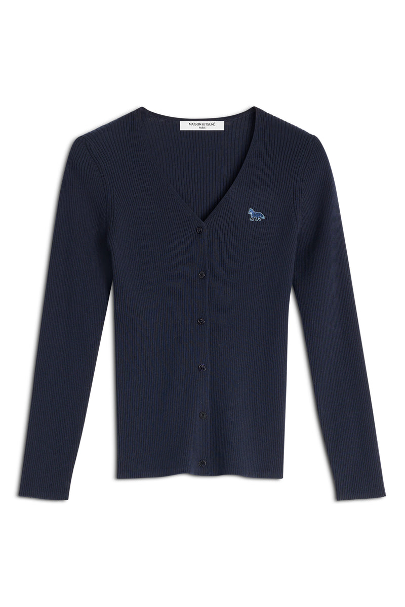 W Navy Baby Fox Patch Ribbed Cardigan