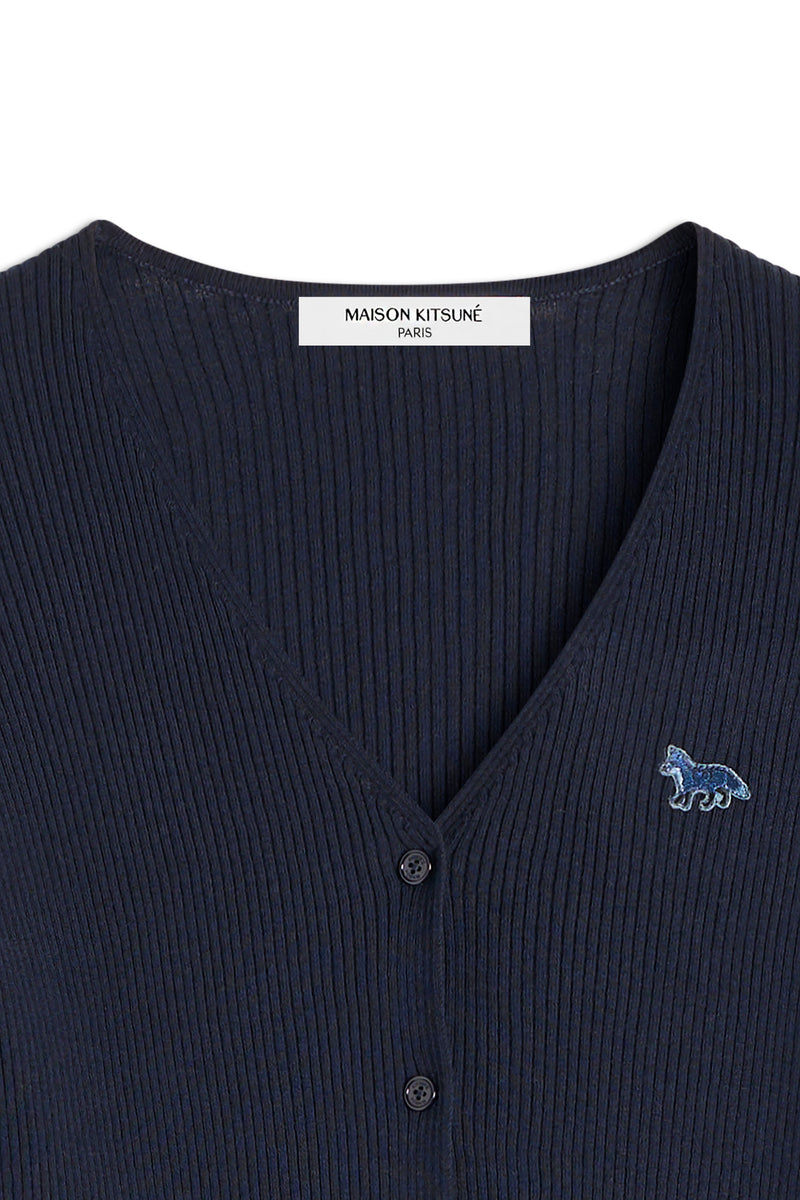 W Navy Baby Fox Patch Ribbed Cardigan