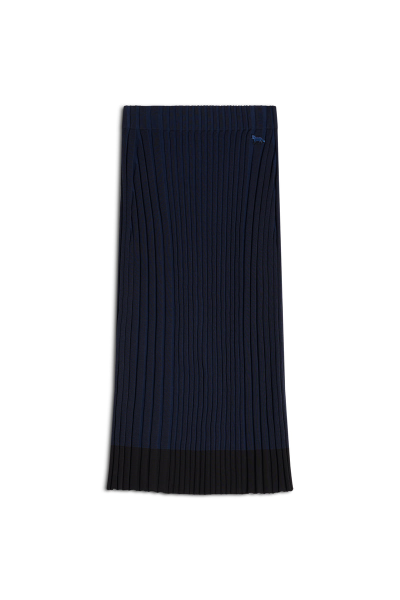 Ink Blue Baby Fox Patch Ribbed Midi Skirt