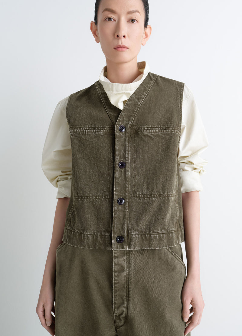 Moss Green Denim Gilet