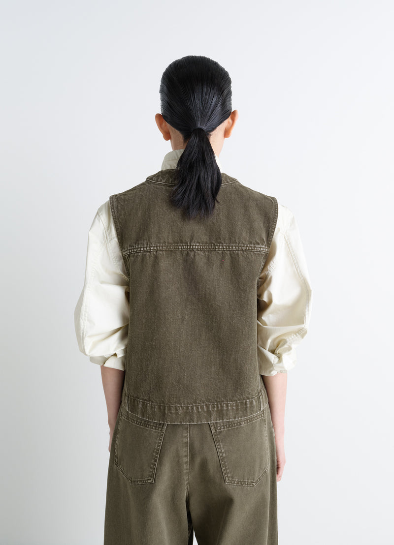 Moss Green Denim Gilet
