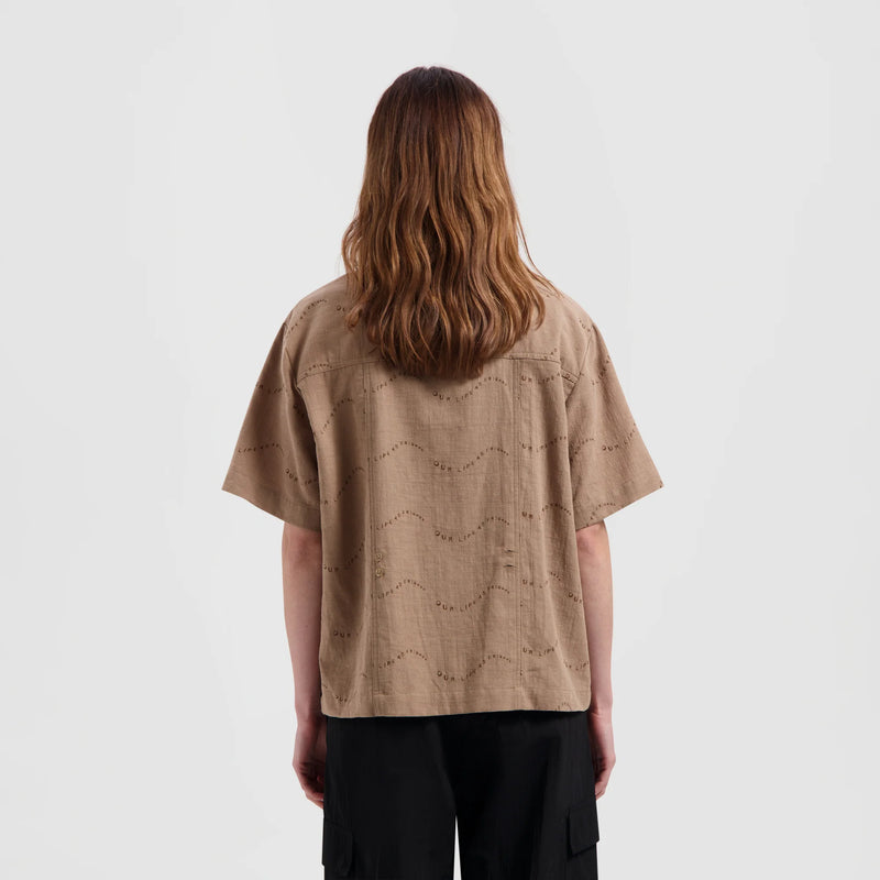 Brown Open Collar SS Shirt