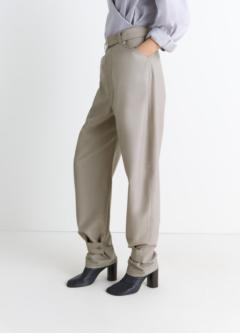 Light Taupe Curved Tailored Pants