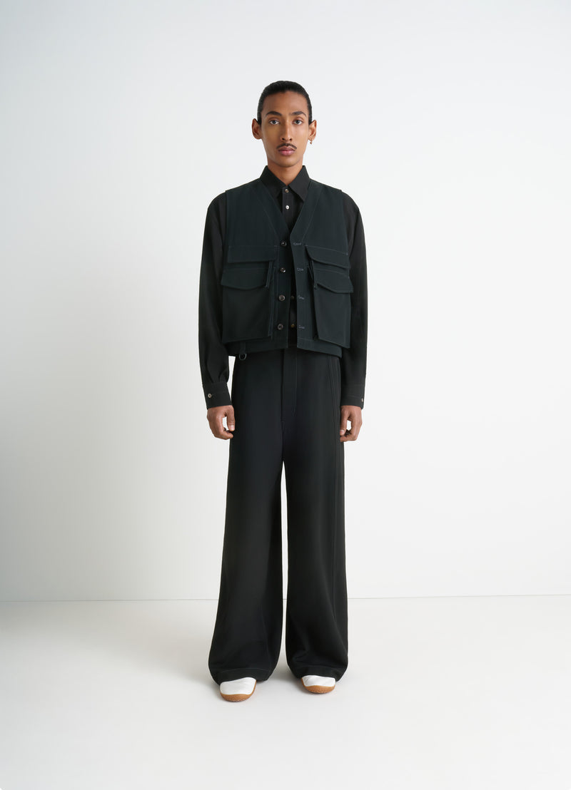 Black Soft Wool Maxi Utility Pants