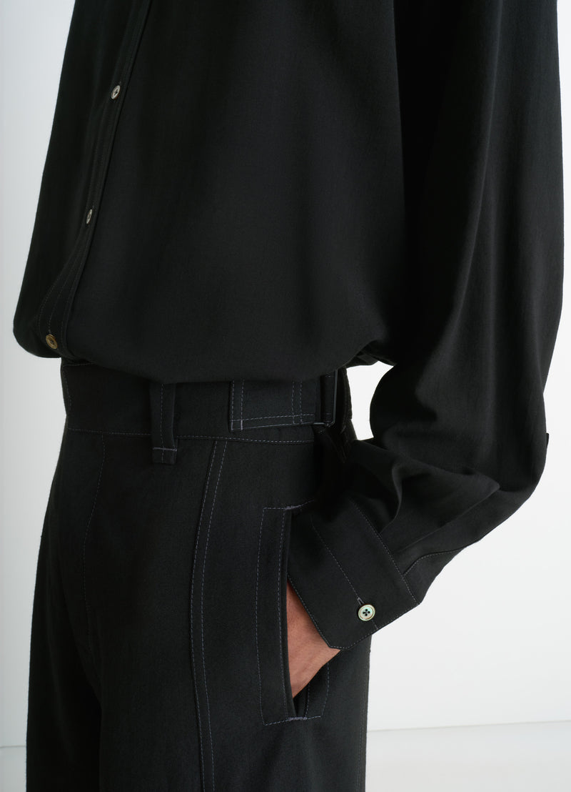 Black Soft Wool Maxi Utility Pants