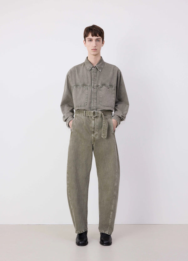 Snow Olive Twisted Denim Belted Pants