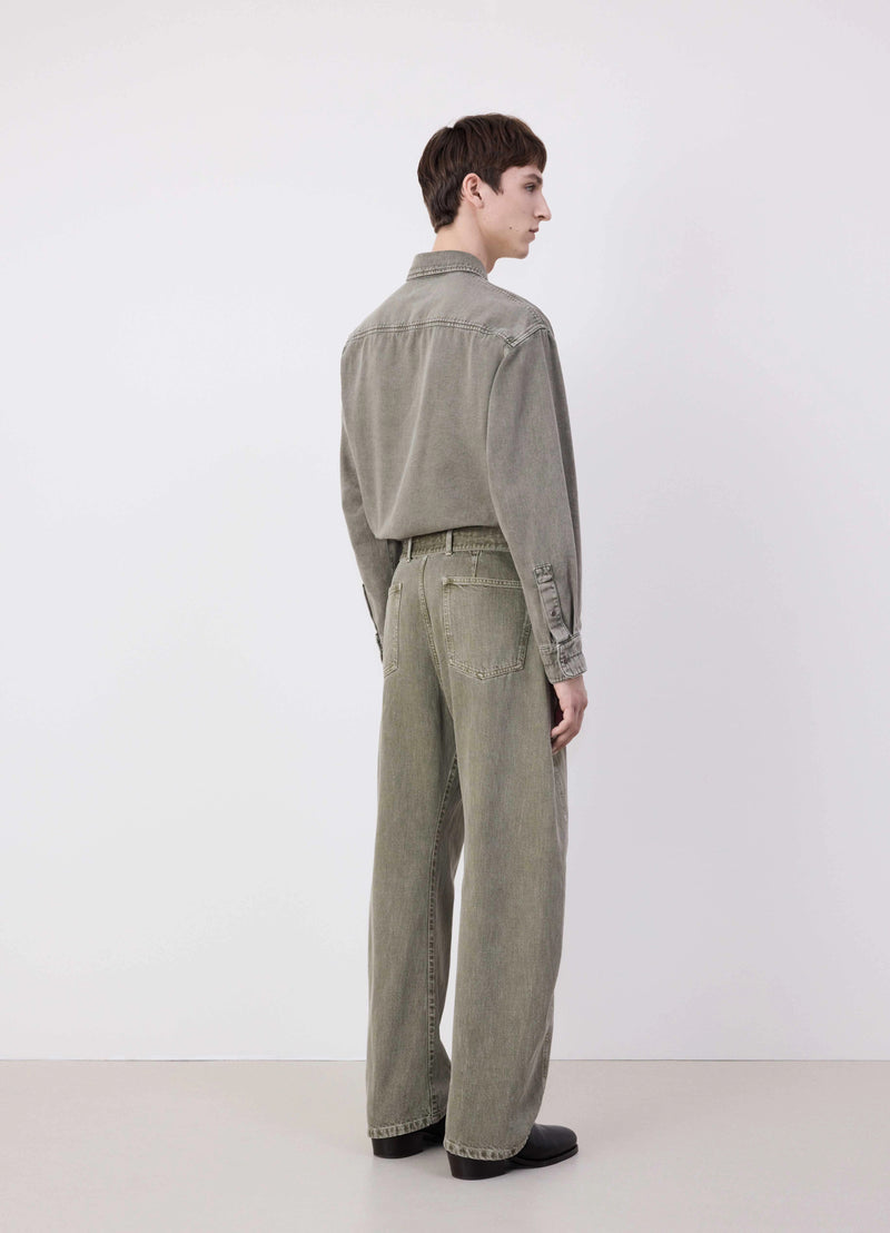 Snow Olive Twisted Denim Belted Pants