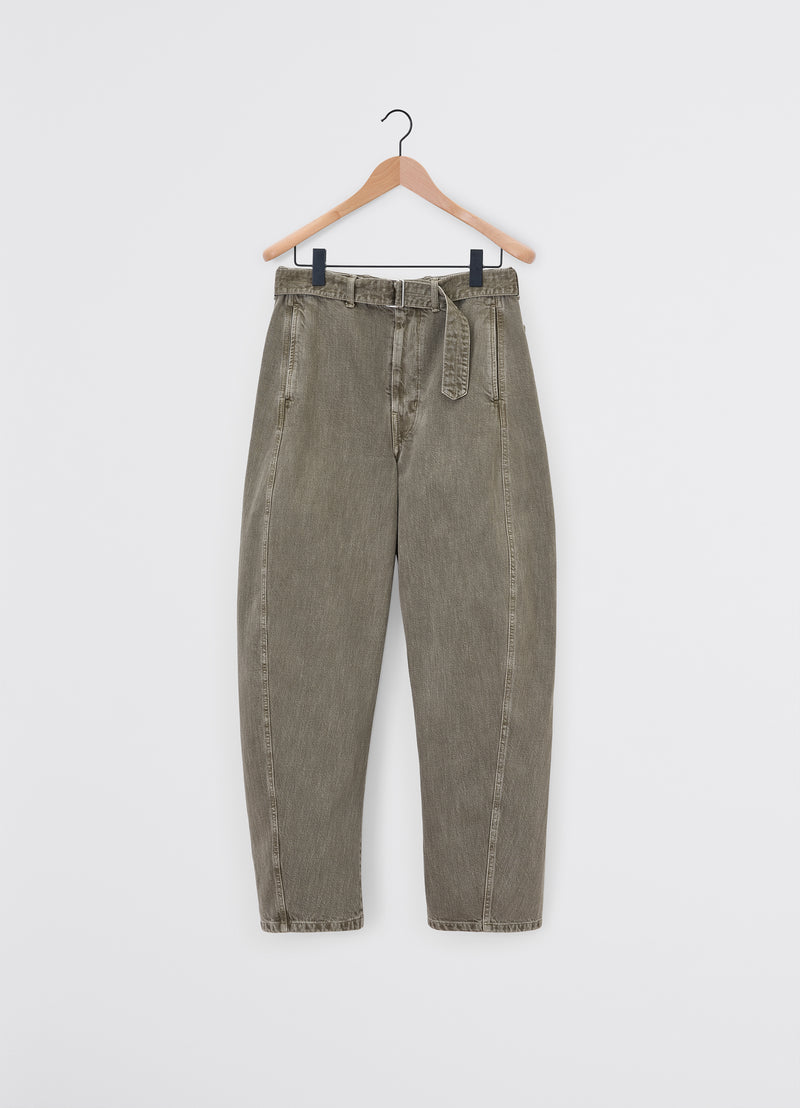 Snow Olive Twisted Denim Belted Pants