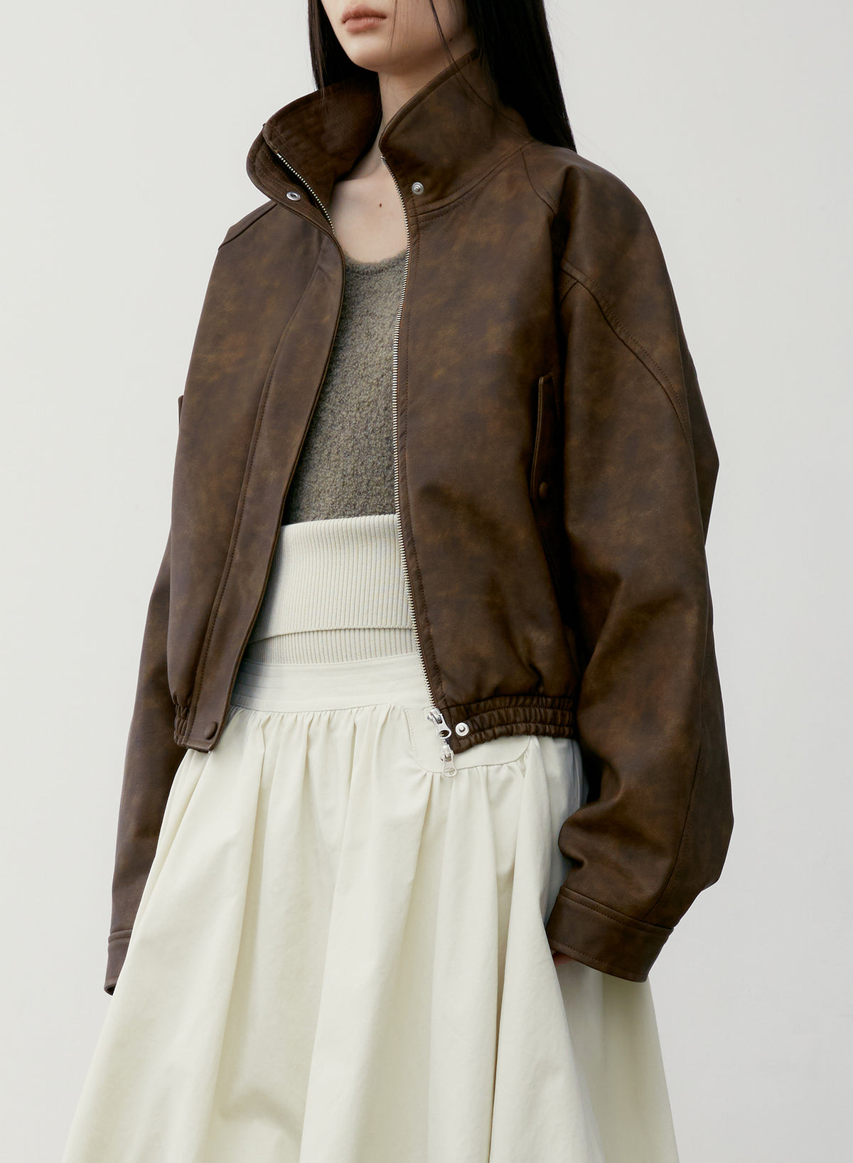 Brown Pigment Washed Leather Short Jacket – MANIFESTO