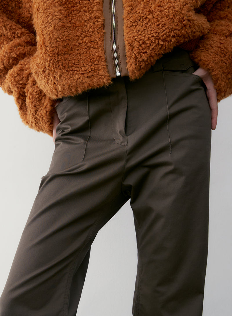 Brown Pin Tuck Bootcut Pants