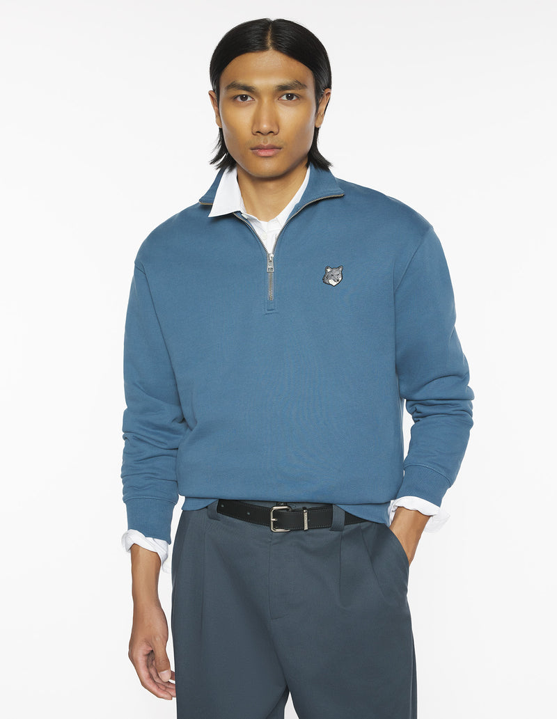 M Seine Blue Fox Head Comfort Half Zip Sweatshirt