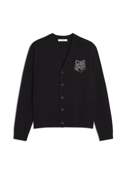 M Black/Medium Grey Fox Head Intarsia Merino Cardigan