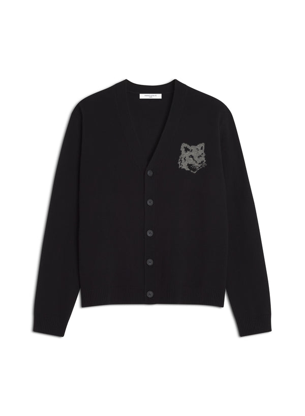 M Black/Medium Grey Fox Head Intarsia Merino Cardigan