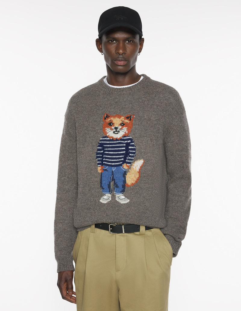 M Dark Grey Dresed Fox Intarsia Wool Jumper