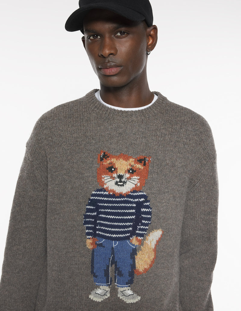 M Dark Grey Dresed Fox Intarsia Wool Jumper