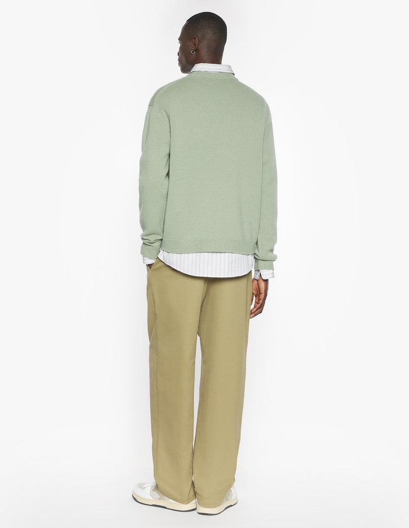 M Sage Green/Ecru Fox Head Intarsia Merino Jumper