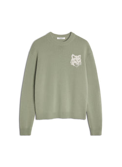 M Sage Green/Ecru Fox Head Intarsia Merino Jumper