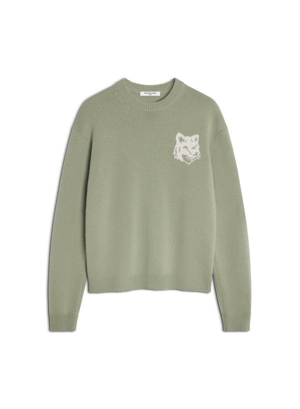 M Sage Green/Ecru Fox Head Intarsia Merino Jumper