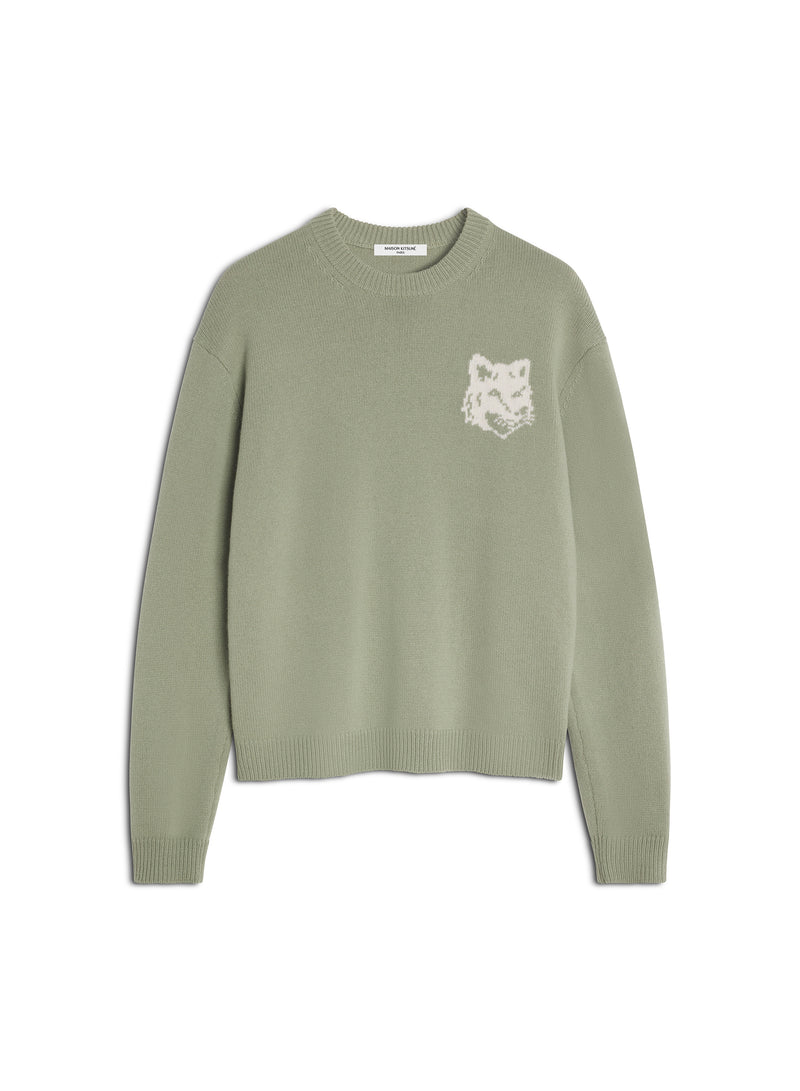 M Sage Green/Ecru Fox Head Intarsia Merino Jumper
