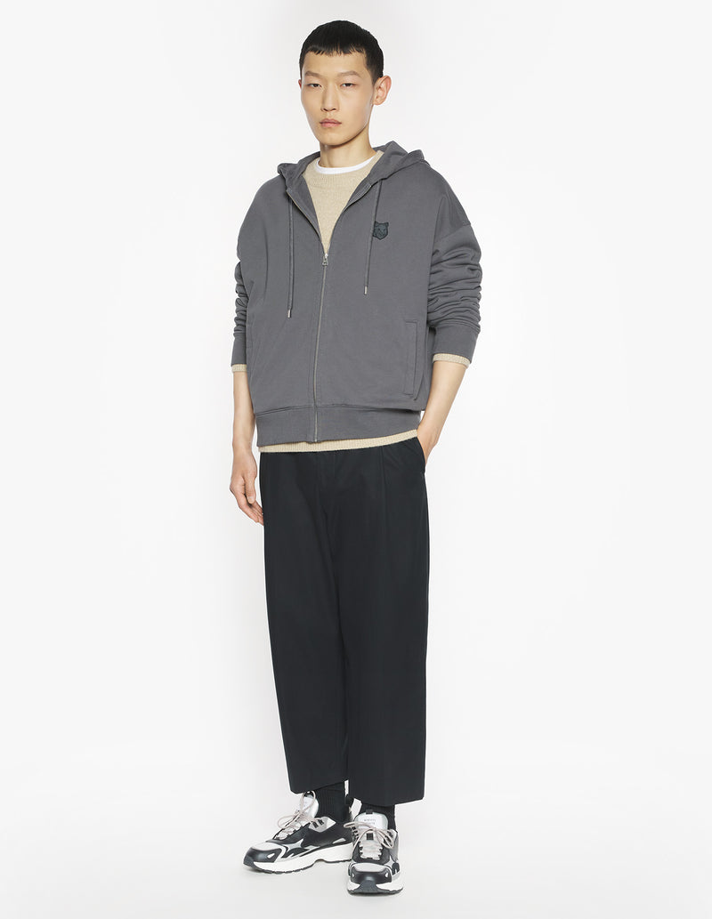 M Charcoal Fox Head Zipped Oversize Hoodie