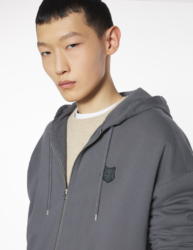 M Charcoal Fox Head Zipped Oversize Hoodie