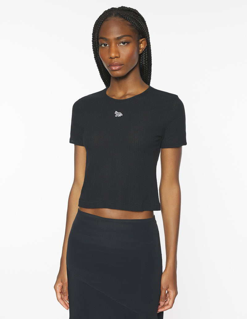 W Black Pointelle Baby Fox Baby Tshirt