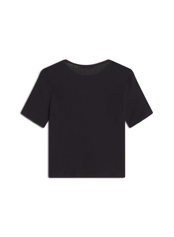 W Black Pointelle Baby Fox Baby Tshirt