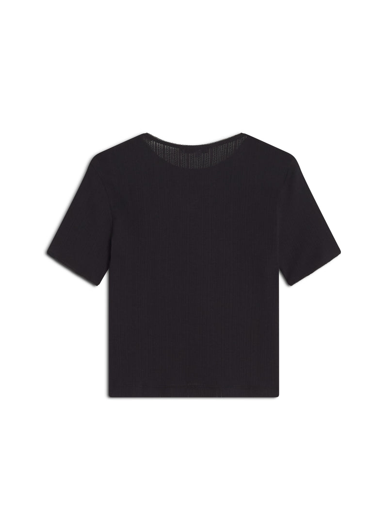 W Black Pointelle Baby Fox Baby Tshirt