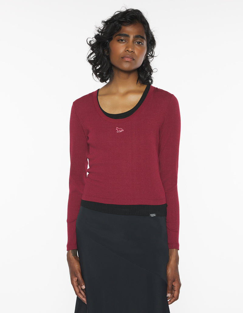 W Mahogany Red Ribbed Baby Fox LS Tshirt