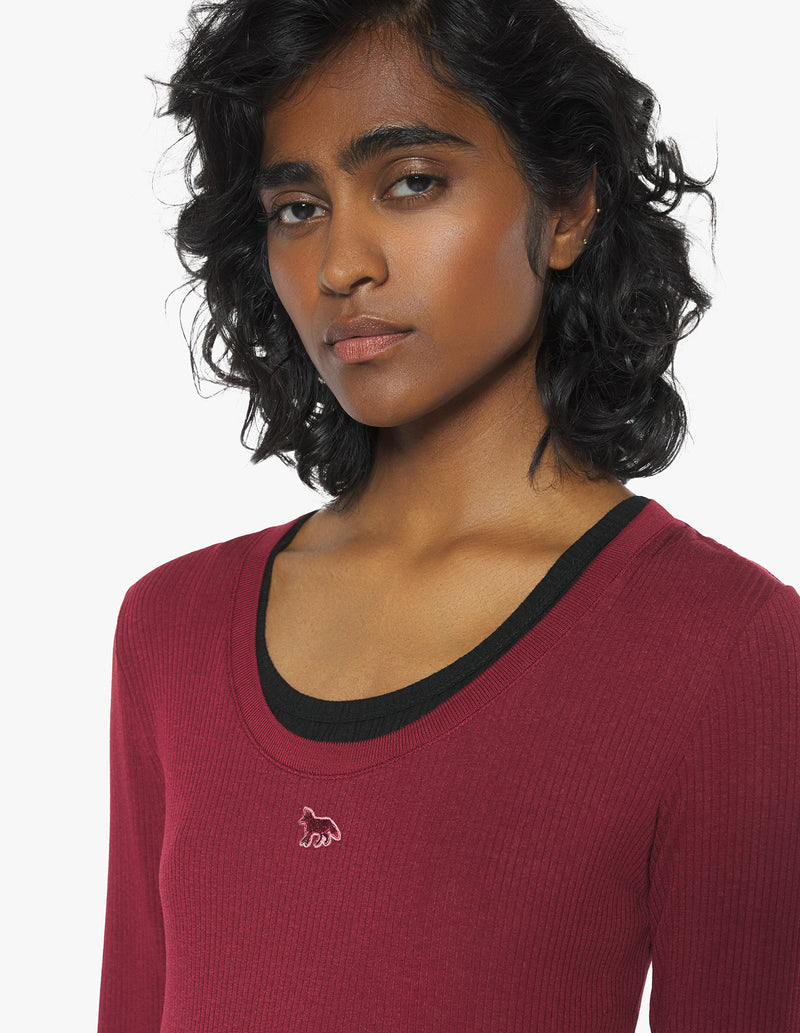 W Mahogany Red Ribbed Baby Fox LS Tshirt