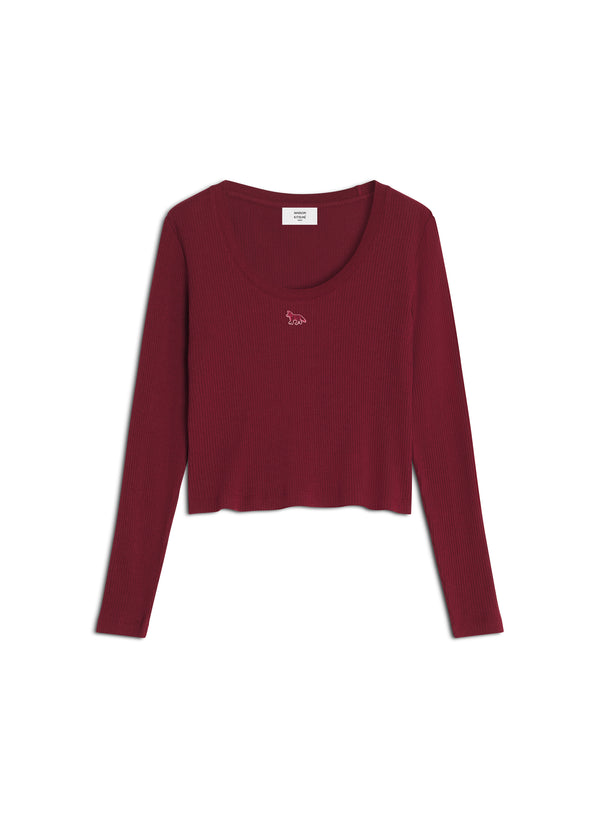 W Mahogany Red Ribbed Baby Fox LS Tshirt