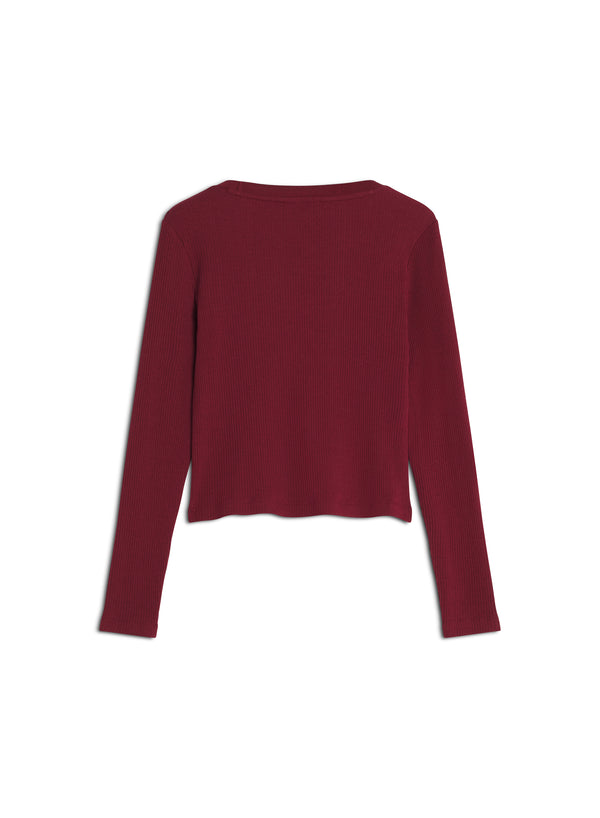 W Mahogany Red Ribbed Baby Fox LS Tshirt