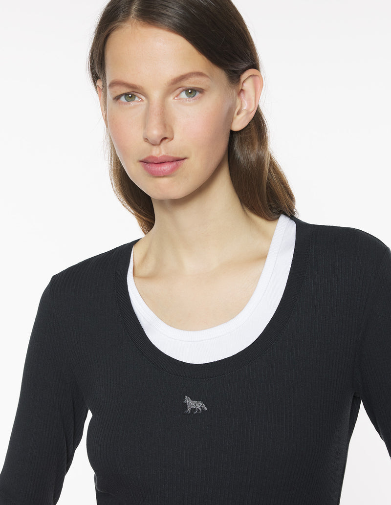 W Black Ribbed Baby Fox LS Tshirt