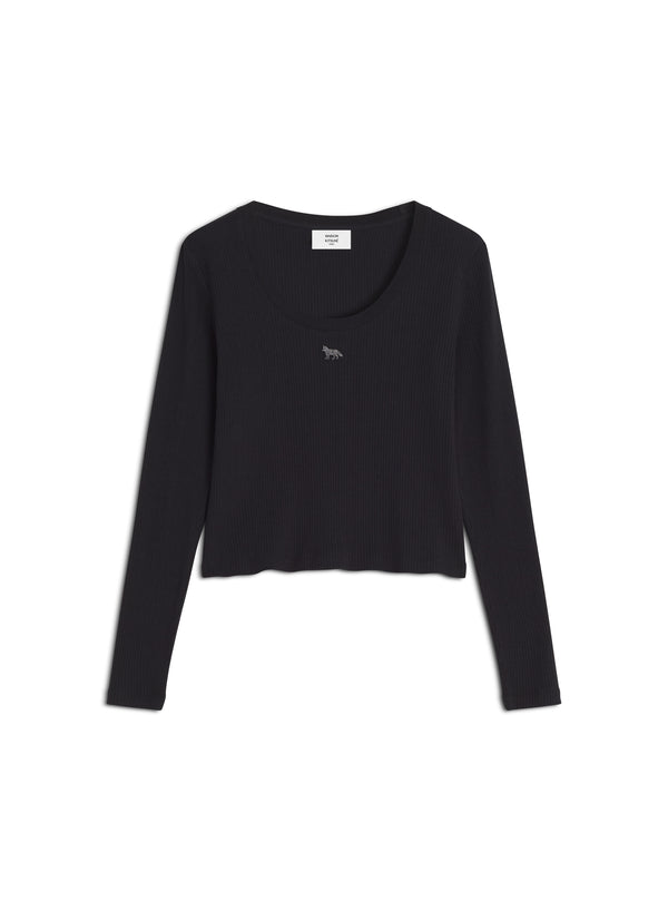 W Black Ribbed Baby Fox LS Tshirt