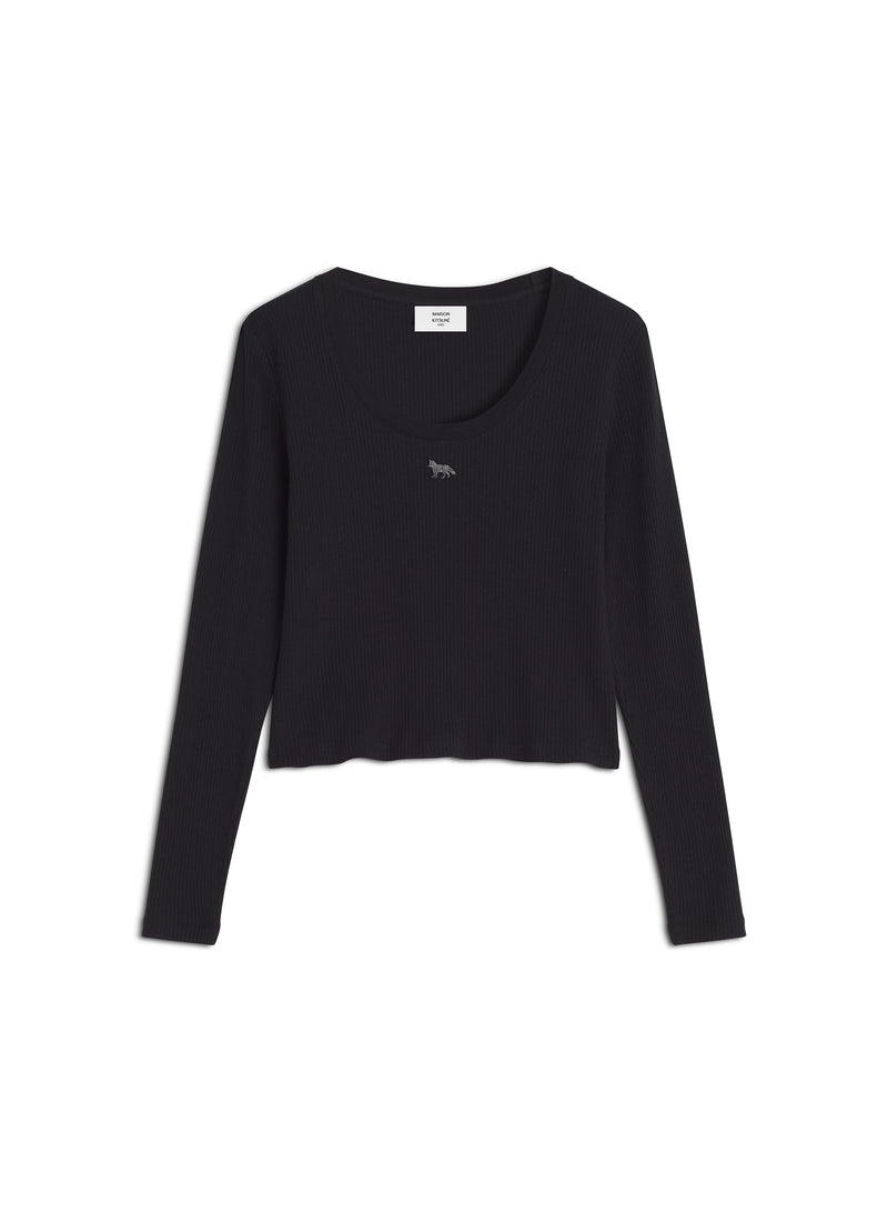 W Black Ribbed Baby Fox LS Tshirt