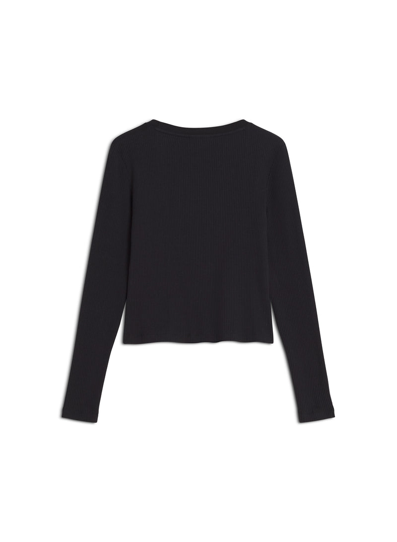 W Black Ribbed Baby Fox LS Tshirt