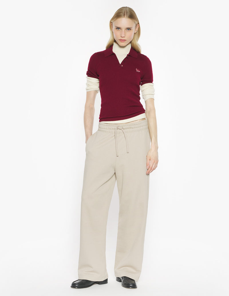 W Mahogany Red Baby Fox Fine Rib Wool Polo