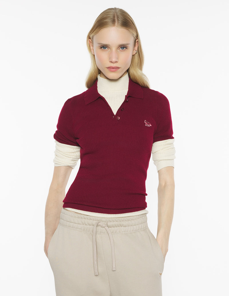 W Mahogany Red Baby Fox Fine Rib Wool Polo