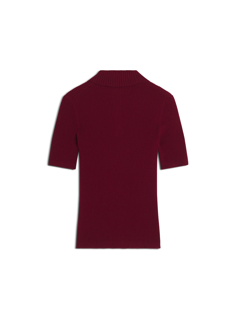 W Mahogany Red Baby Fox Fine Rib Wool Polo