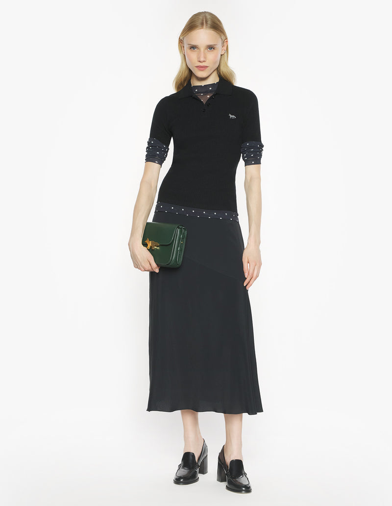 W Black Baby Fox Fine Rib Wool Polo