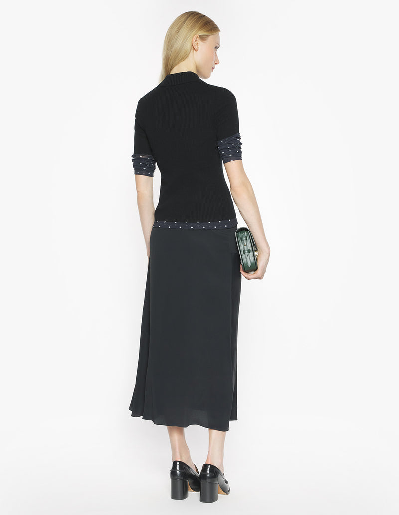 W Black Baby Fox Fine Rib Wool Polo