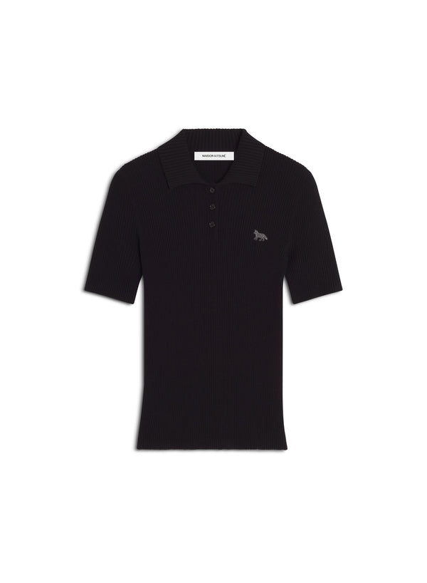 W Black Baby Fox Fine Rib Wool Polo