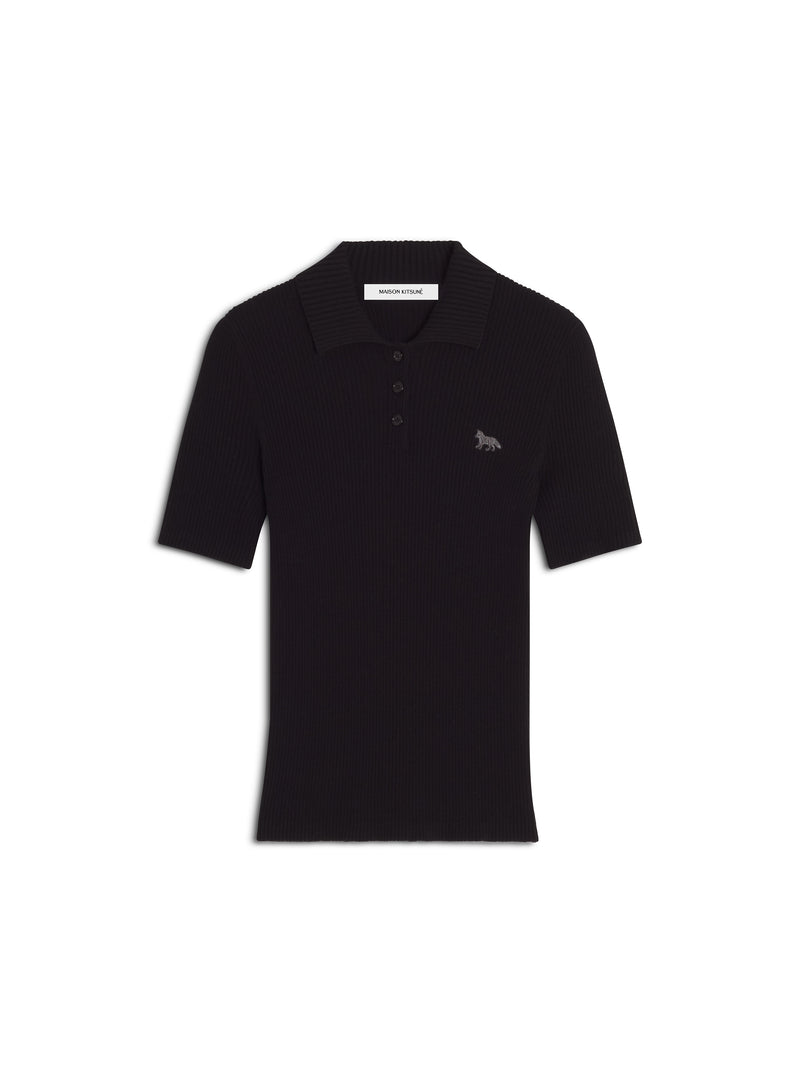 W Black Baby Fox Fine Rib Wool Polo