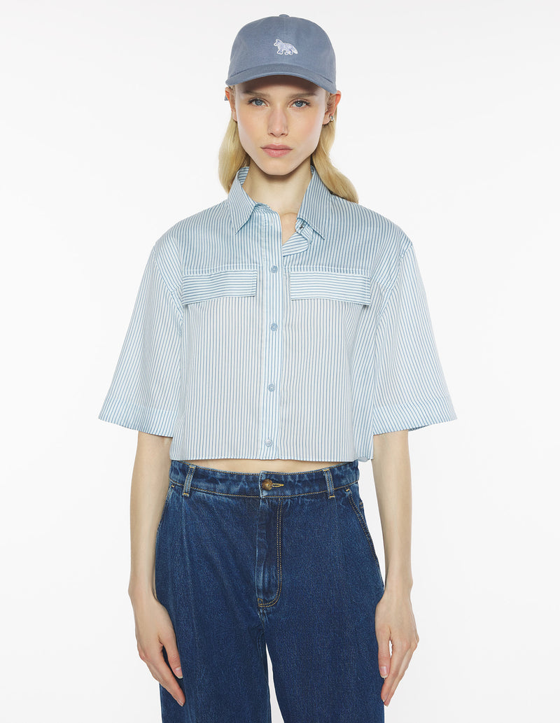 W Light Blue Boxy Cropped Shirt