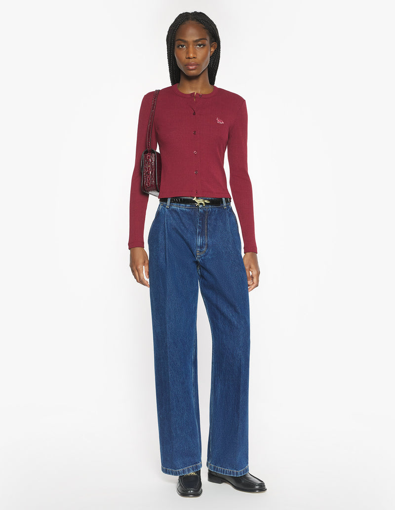 W Mahogany Red Baby Fox Ribbed Cardigan