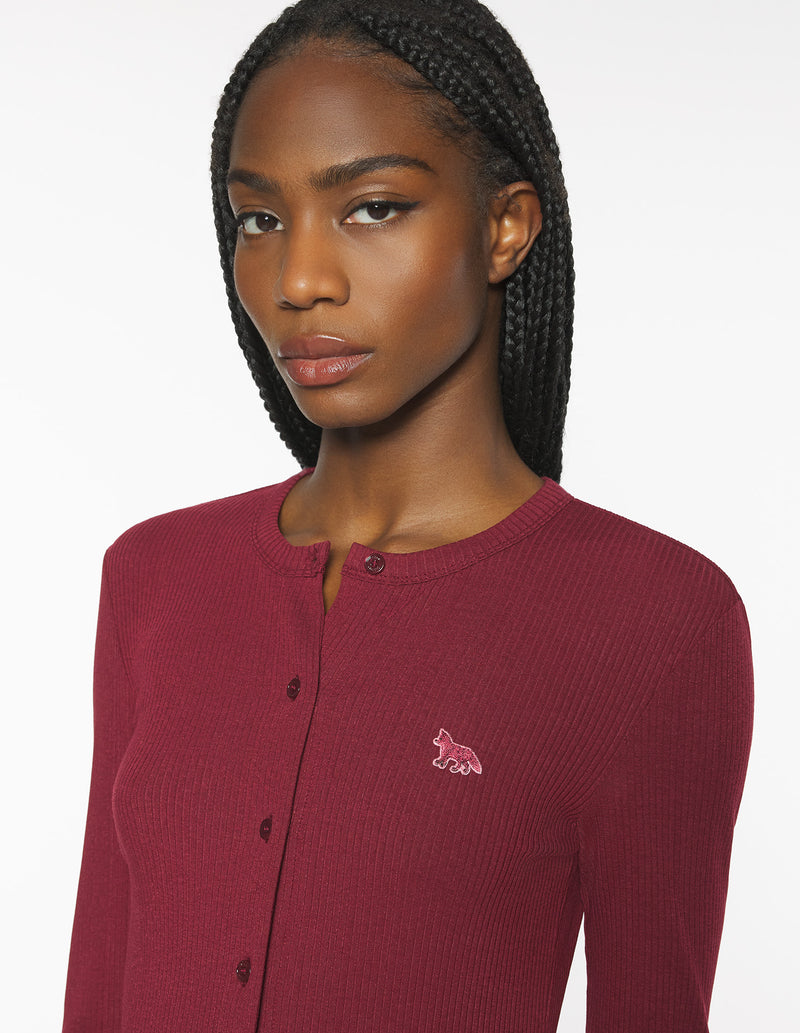W Mahogany Red Baby Fox Ribbed Cardigan