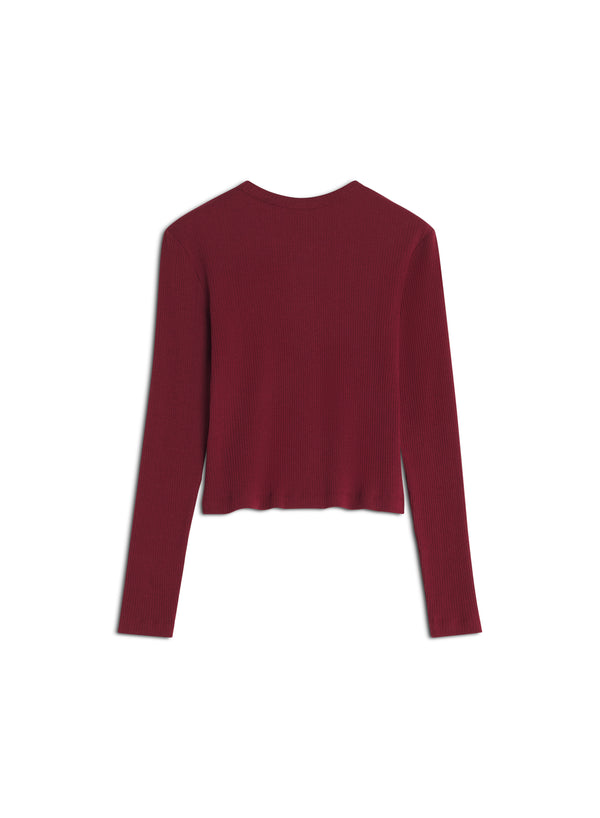 W Mahogany Red Baby Fox Ribbed Cardigan